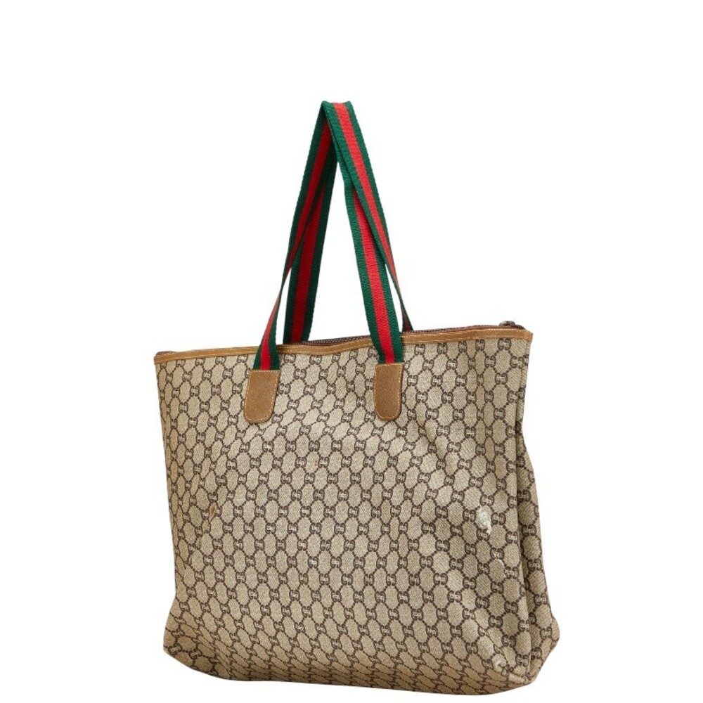 Gucci Line Tan Sherry Leather Bag Khaki GG Plus Green Beige Tote